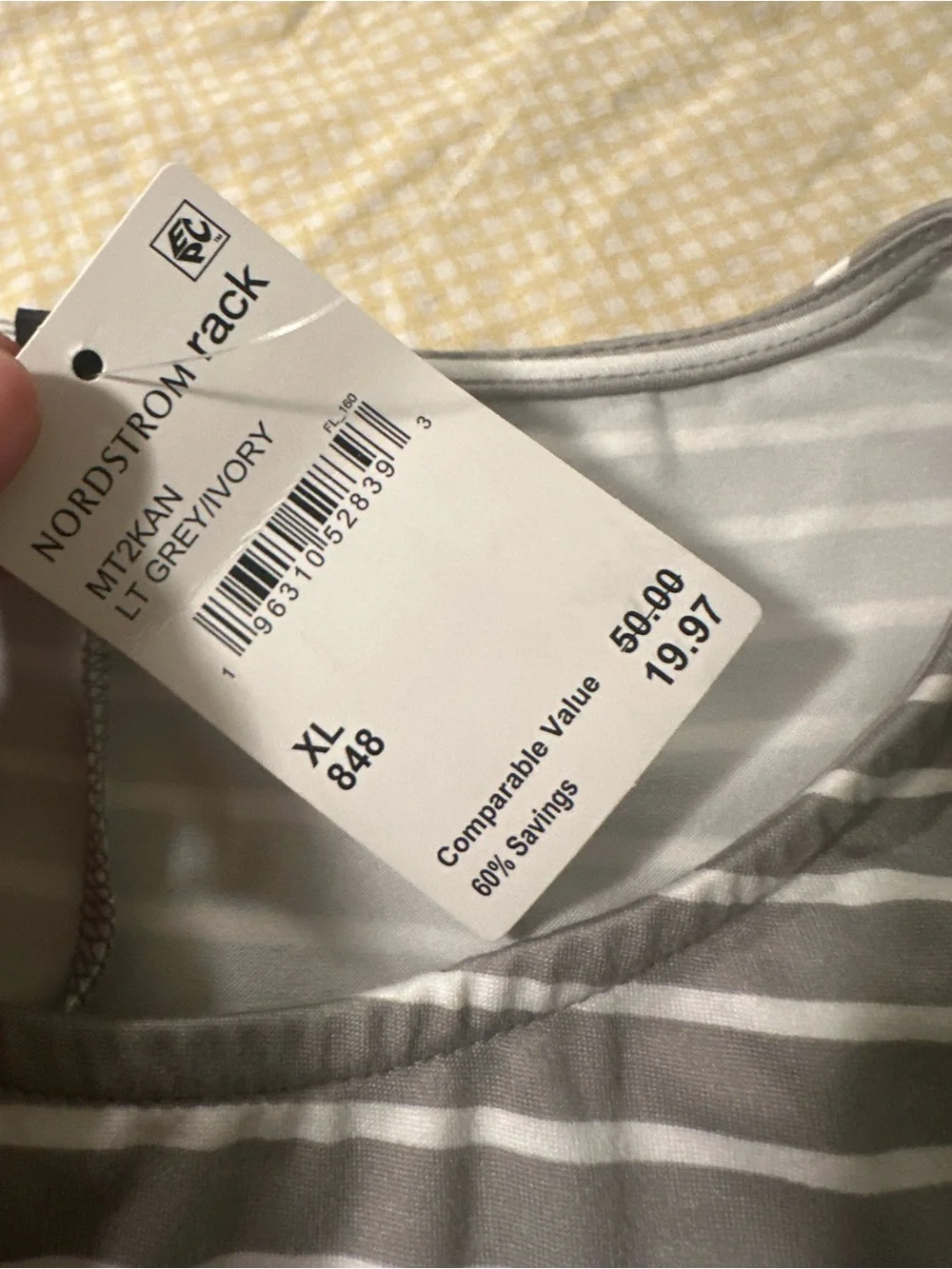 Nordstorm Bobeau Light Gray & White Striped Long Sleeve Tee